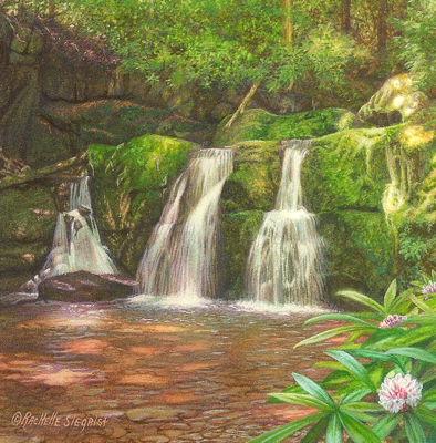 miniature painting of a waterfall in the Smokies by Rachelle Siegrist