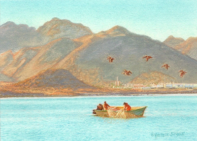 miniature painting of a fishermen in Mexico by Rachelle Siegrist