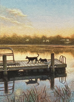 Commissioned miniature painting of dogs by Rachelle Siegrist