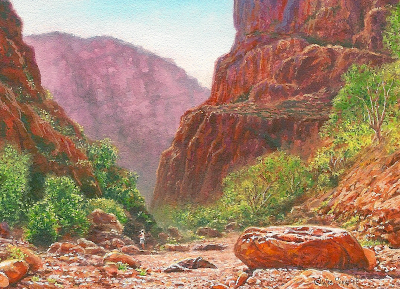 miniature painting of a Rachelle Siegrist in Nacapule Canyon, Mexico by Wes Siegrist