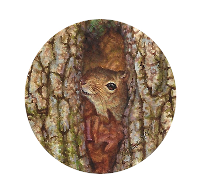 miniature painting of a Mommy Squirrel by Rachelle Siegrist