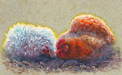 miniature painting of chickens by Wes Siegrist