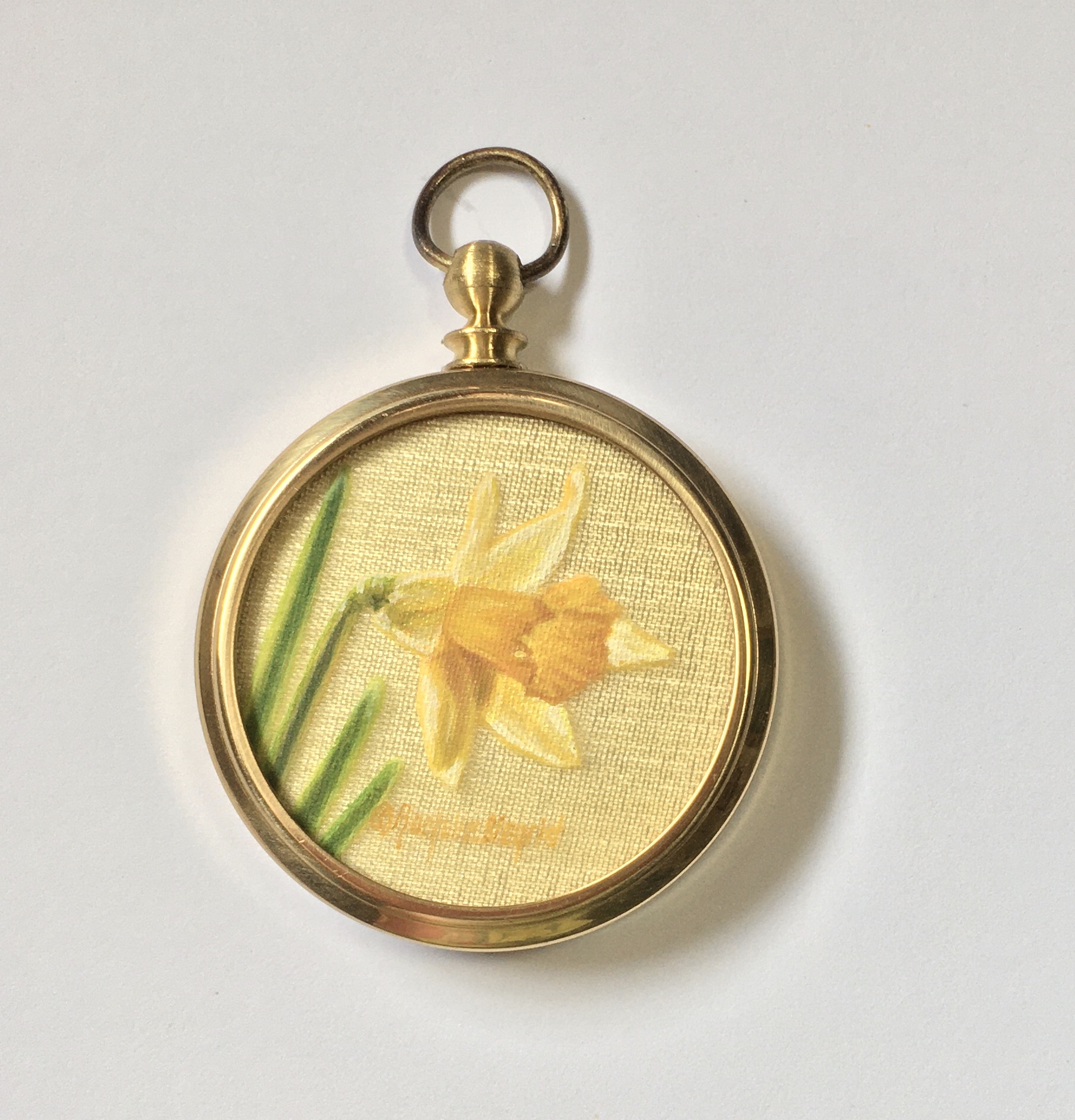 miniature wildlife painting of a daffodil by Rachelle Siegrist