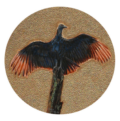 Miniature Painting of a Black Vulture by Wes Siegrist